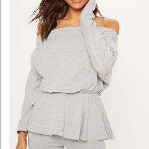 Grey off the shoulder peplum top